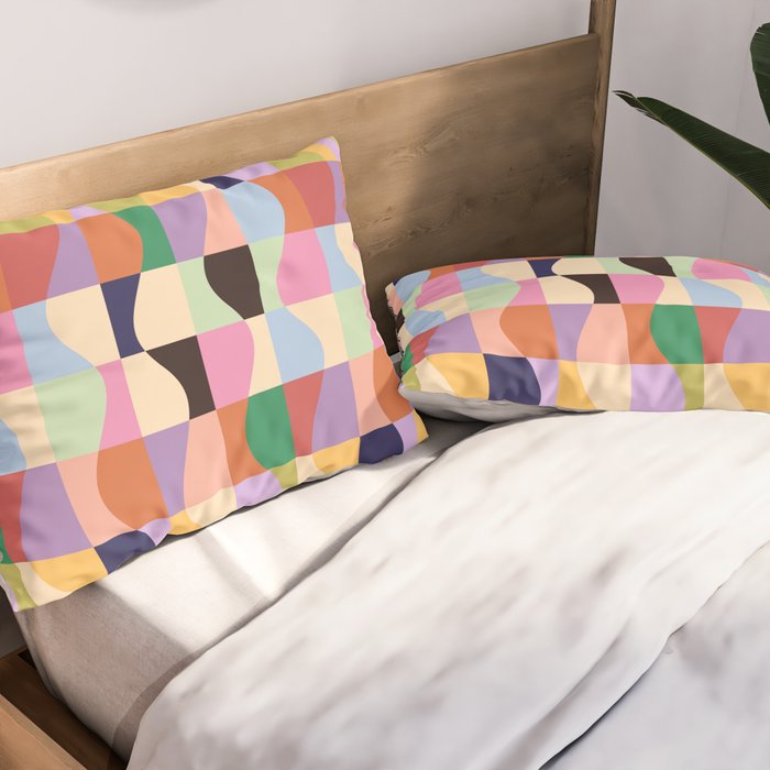 Retro Colorful Wavy Checkerboard Pillow Sham Gallery Image 2
