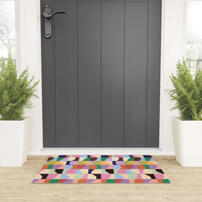 Retro Colorful Wavy Checkerboard Welcome Mat Gallery Image 3