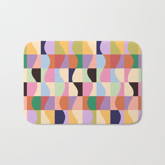 Retro Colorful Wavy Checkerboard Bath Mat Gallery Image 1
