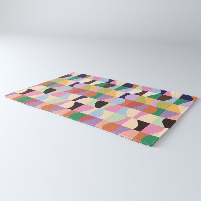 Retro Colorful Wavy Checkerboard Rug Gallery Image 3