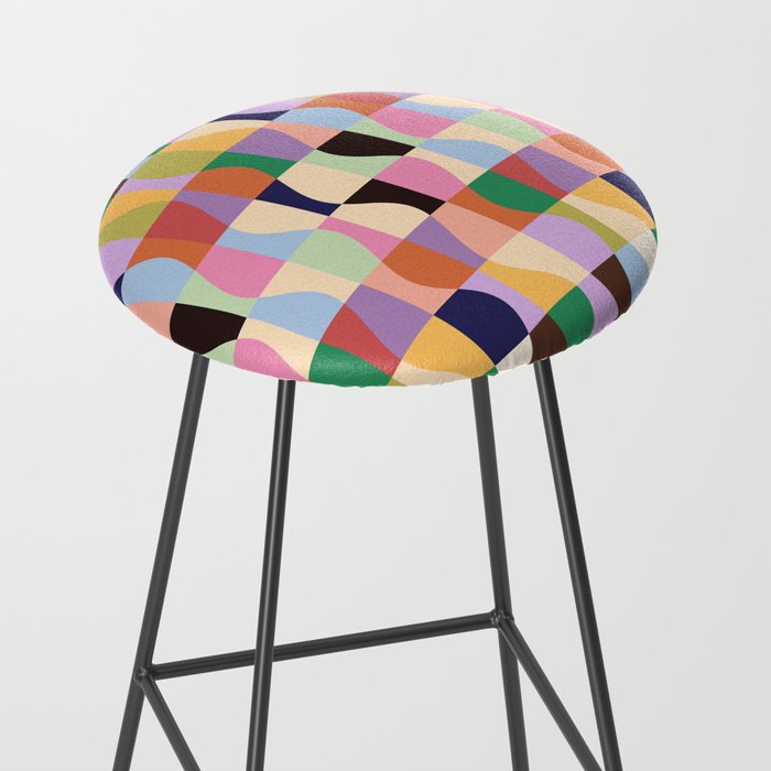 Retro Colorful Wavy Checkerboard Stool Gallery Image 2