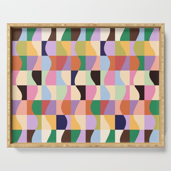 Retro Colorful Wavy Checkerboard Serving Tray Gallery Image 1