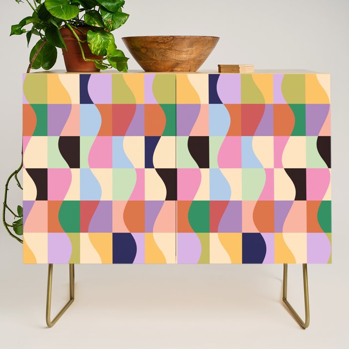 Retro Colorful Wavy Checkerboard Credenza Gallery Image 1