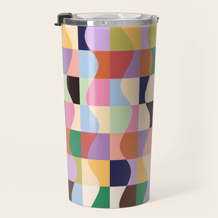 Retro Colorful Wavy Checkerboard Travel Mug Gallery Image 3