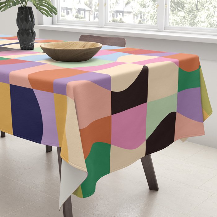 Retro Colorful Wavy Checkerboard Tablecloth Gallery Image 3