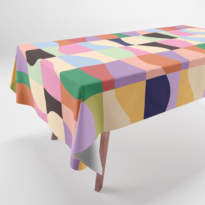 Retro Colorful Wavy Checkerboard Tablecloth Gallery Image 1