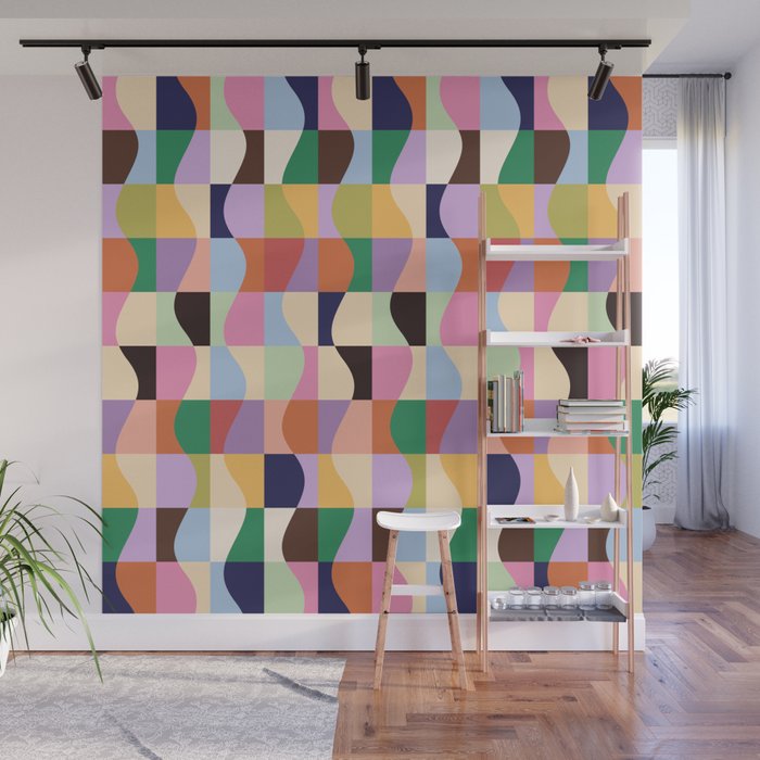Retro Colorful Wavy Checkerboard Wall Mural Gallery Image 1