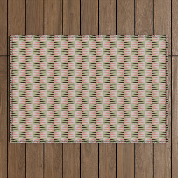 Geometric pattern rose and light green Outdoor Rug Gallery Image 1