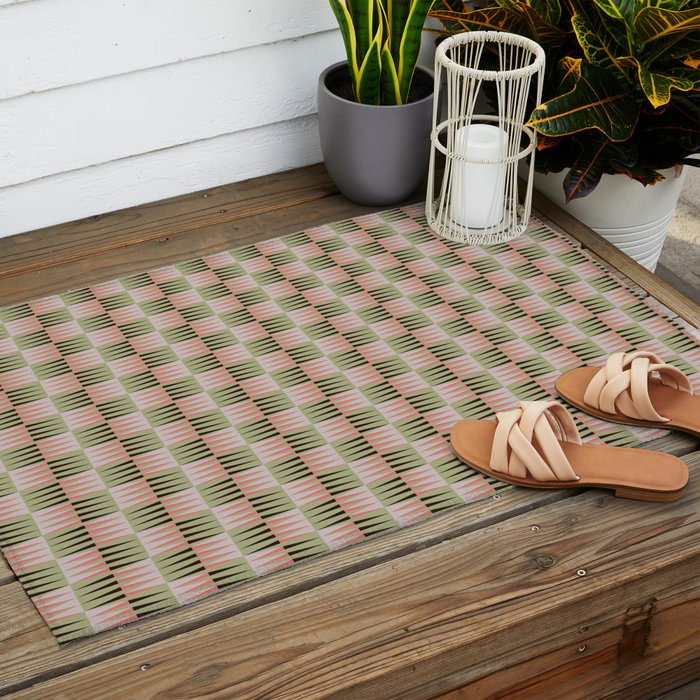 Geometric pattern rose and light green Outdoor Rug Gallery Image 2