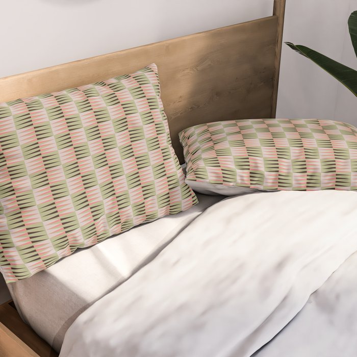 Geometric pattern rose and light green Pillow Sham Gallery Image 2