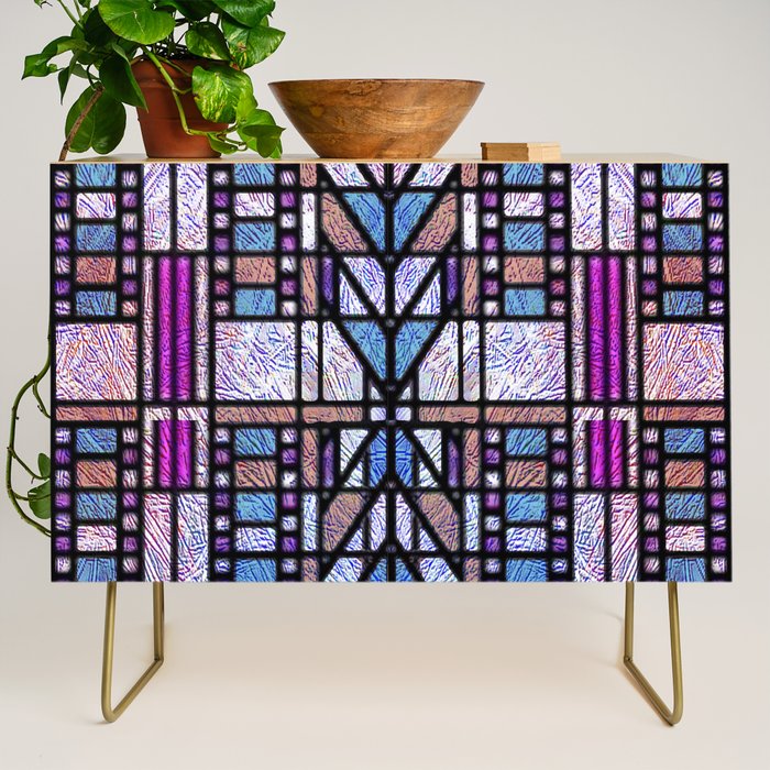 Purple and Blue Art Deco Stained Glass Design Credenza Gallery Image 1