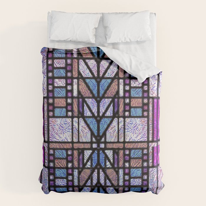 Purple and Blue Art Deco Stained Glass Design Duvet Cover Gallery Image 6