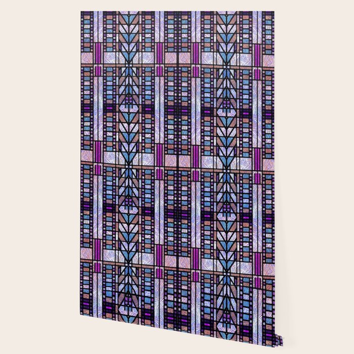 Purple and Blue Art Deco Stained Glass Design Wallpaper Gallery Image 2