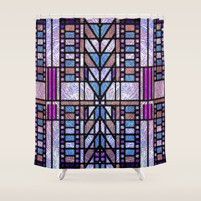 Purple and Blue Art Deco Stained Glass Design Shower Curtain Gallery Image 1