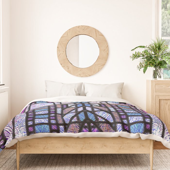 Purple and Blue Art Deco Stained Glass Design Duvet Cover Gallery Image 3