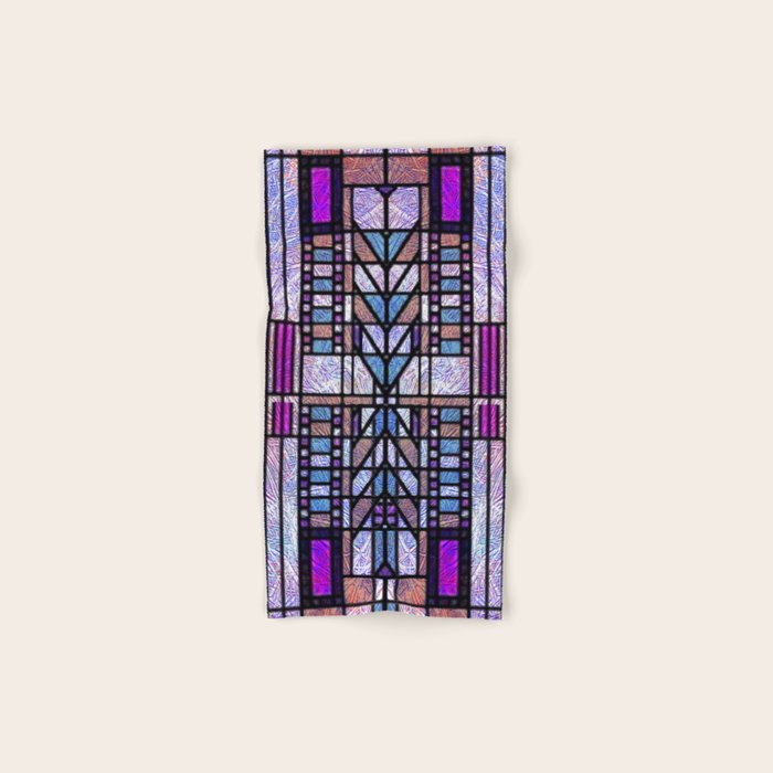 Purple and Blue Art Deco Stained Glass Design Bath Towel Gallery Image 1