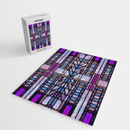 Purple and Blue Art Deco Stained Glass Design Jigsaw Puzzle Gallery Image 2