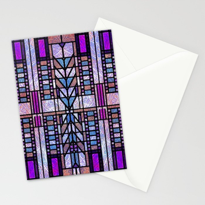 Purple and Blue Art Deco Stained Glass Design Stationery Card Gallery Image 2