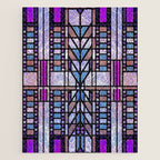 Purple and Blue Art Deco Stained Glass Design Jigsaw Puzzle Gallery Image 1