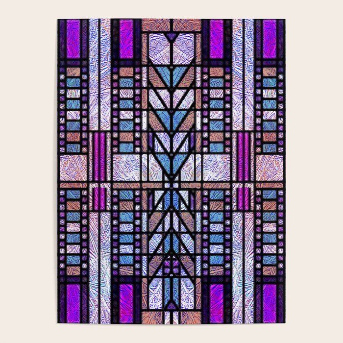 Purple and Blue Art Deco Stained Glass Design Poster Gallery Image 4