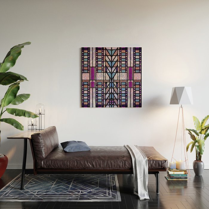 Purple and Blue Art Deco Stained Glass Design Wood Wall Art Gallery Image 2