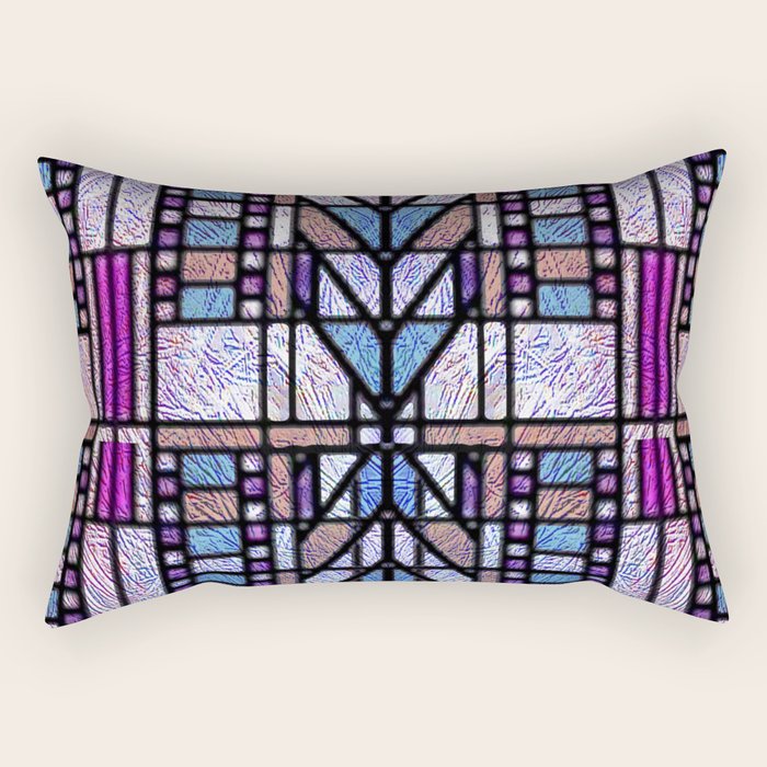 Purple and Blue Art Deco Stained Glass Design Rectangular Pillow Gallery Image 2
