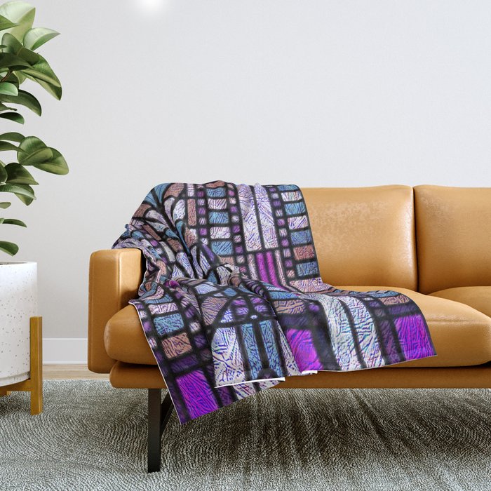 Purple and Blue Art Deco Stained Glass Design Throw Blanket Gallery Image 1