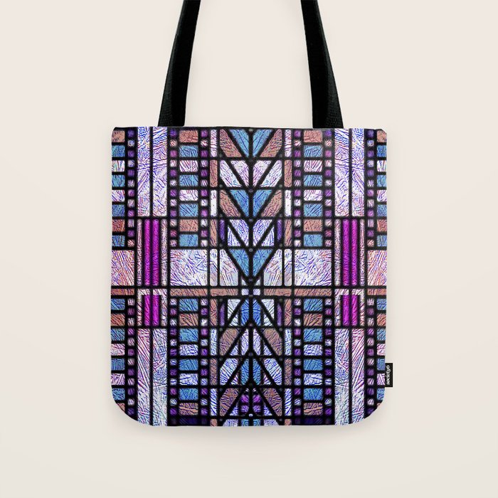 Purple and Blue Art Deco Stained Glass Design Tote Bag Gallery Image 1