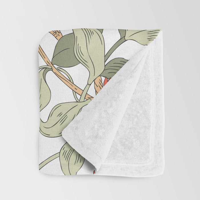 William Morris Honeysuckle Floral Coral Red Green & White Throw Blanket Gallery Image 3
