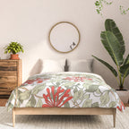 William Morris Honeysuckle Floral Coral Red Green & White Comforter Gallery Image 3