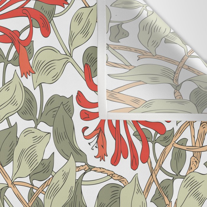 William Morris Honeysuckle Floral Coral Red Green & White Wall Tapestry Gallery Image 3