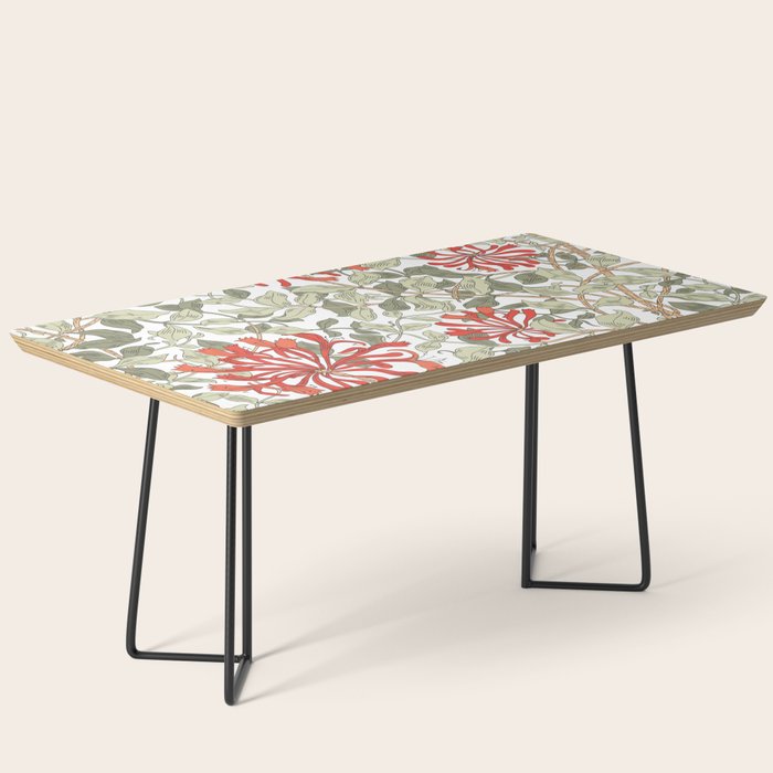 William Morris Honeysuckle Floral Coral Red Green & White Coffee Table Gallery Image 1