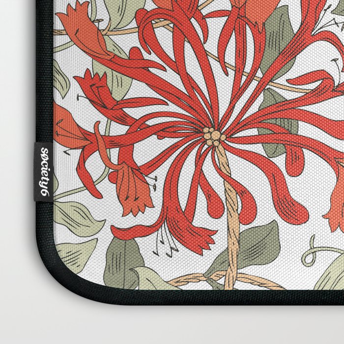 William Morris Honeysuckle Floral Coral Red Green & White Laptop Sleeve Gallery Image 3