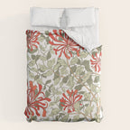 William Morris Honeysuckle Floral Coral Red Green & White Duvet Cover Gallery Image 6