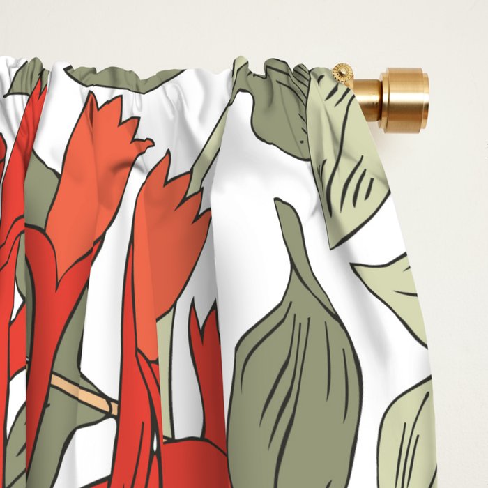 William Morris Honeysuckle Floral Coral Red Green & White Window Curtain Gallery Image 2