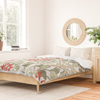 William Morris Honeysuckle Floral Coral Red Green & White Duvet Cover Gallery Image 2