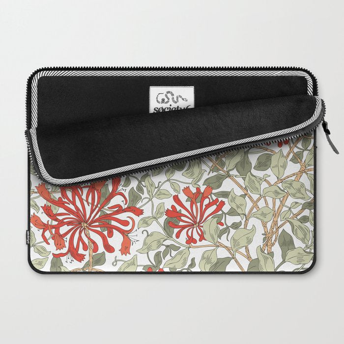 William Morris Honeysuckle Floral Coral Red Green & White Laptop Sleeve Gallery Image 2