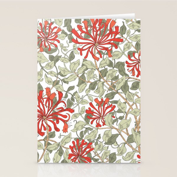 William Morris Honeysuckle Floral Coral Red Green & White Stationery Card Gallery Image 2