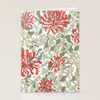 William Morris Honeysuckle Floral Coral Red Green & White Stationery Card Gallery Image 2