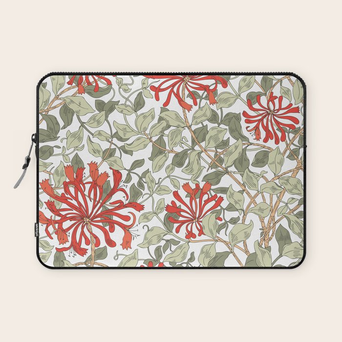 William Morris Honeysuckle Floral Coral Red Green & White Laptop Sleeve Gallery Image 1