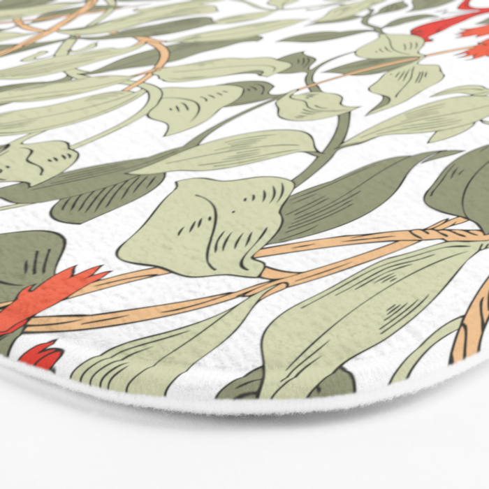 William Morris Honeysuckle Floral Coral Red Green & White Bath Mat Gallery Image 3
