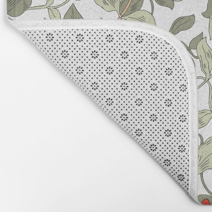 William Morris Honeysuckle Floral Coral Red Green & White Bath Mat Gallery Image 2