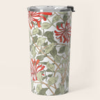 William Morris Honeysuckle Floral Coral Red Green & White Travel Mug Gallery Image 2