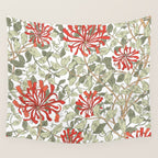 William Morris Honeysuckle Floral Coral Red Green & White Wall Tapestry Gallery Image 4