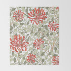 William Morris Honeysuckle Floral Coral Red Green & White Throw Blanket Gallery Image 2