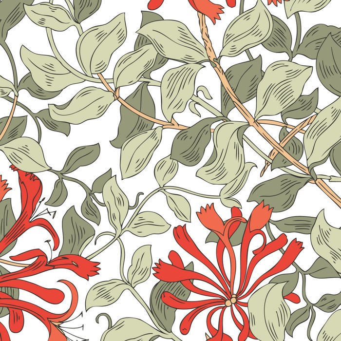 William Morris Honeysuckle Floral Coral Red Green & White Coffee Mug Gallery Image 2