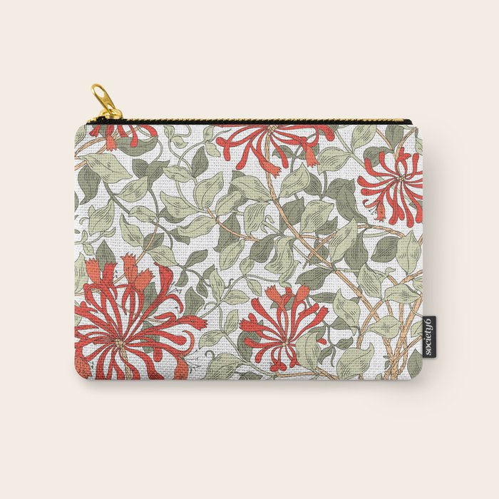 William Morris Honeysuckle Floral Coral Red Green & White Carry All Pouch Gallery Image 1