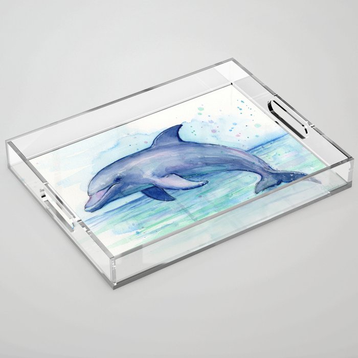 Dolphin Watercolor Sea Creature Animal Acrylic Tray Gallery Image 1