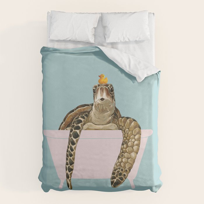 Sea Turtle in Bathtub in Blue Duvet Cover Gallery Image 1