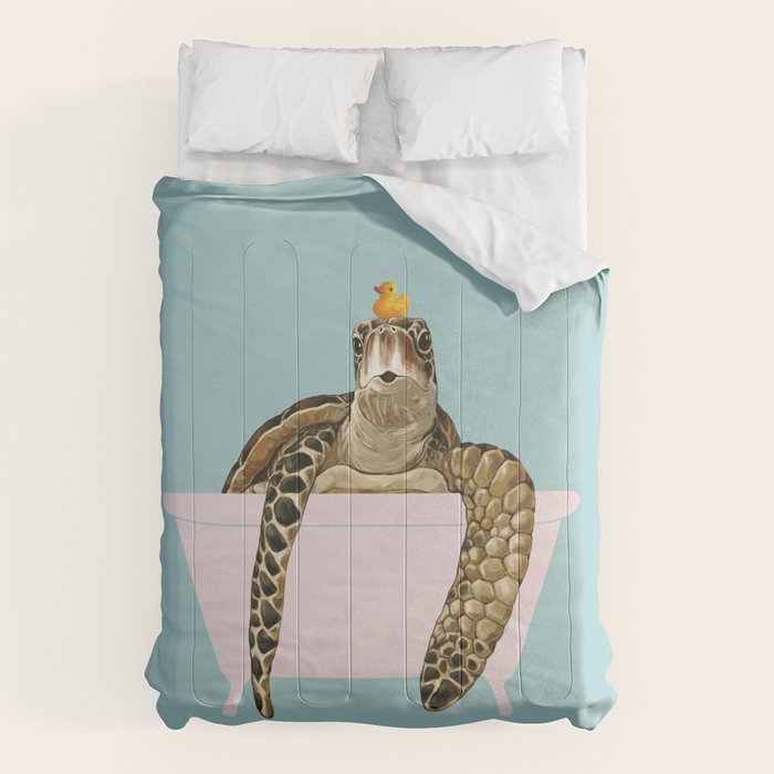 Sea Turtle in Bathtub in Blue Comforter Gallery Image 6